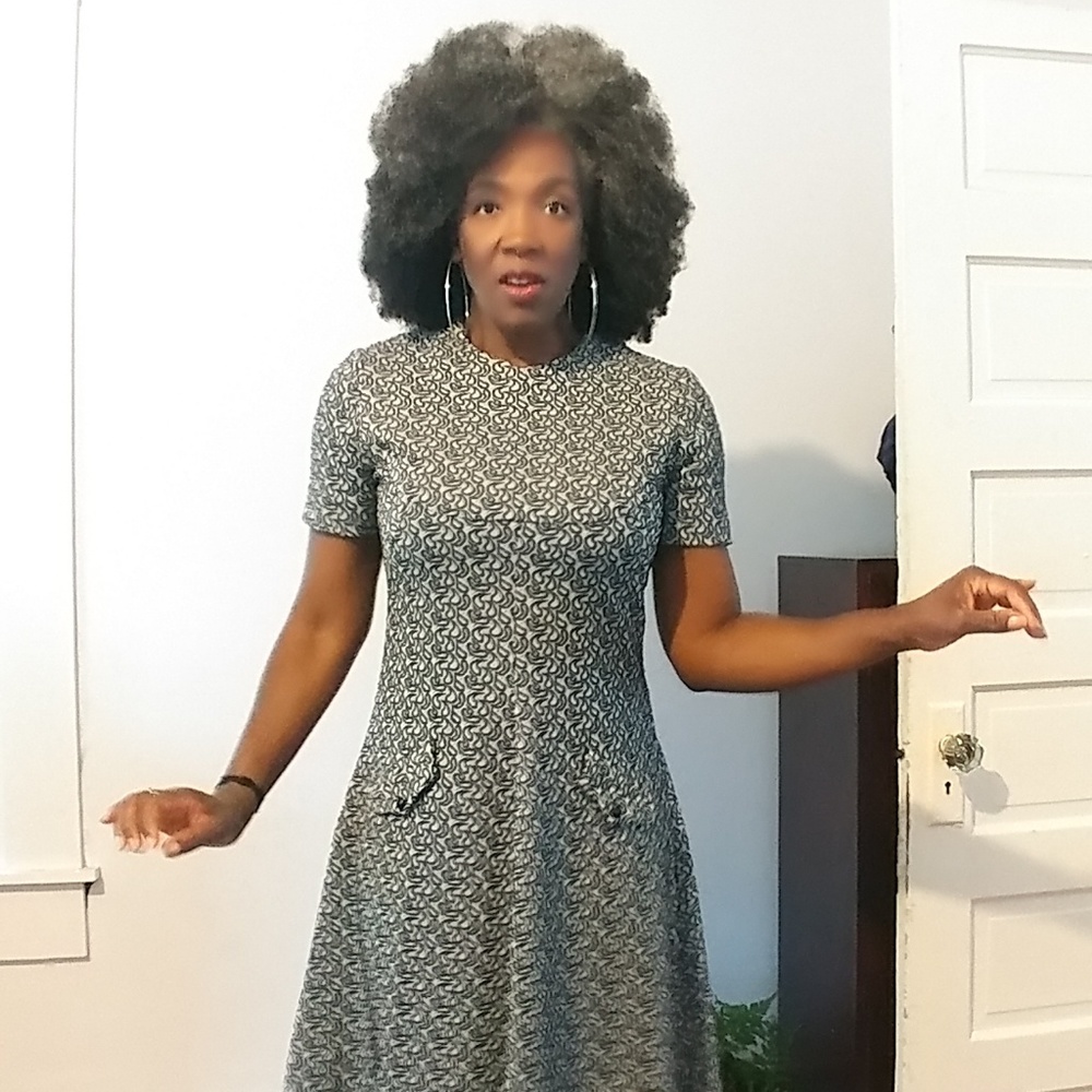 🌹Vintage Blk & Wht Print Dress